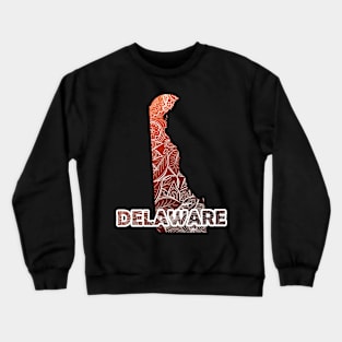 Colorful mandala art map of Delaware with text in brown and orange Crewneck Sweatshirt